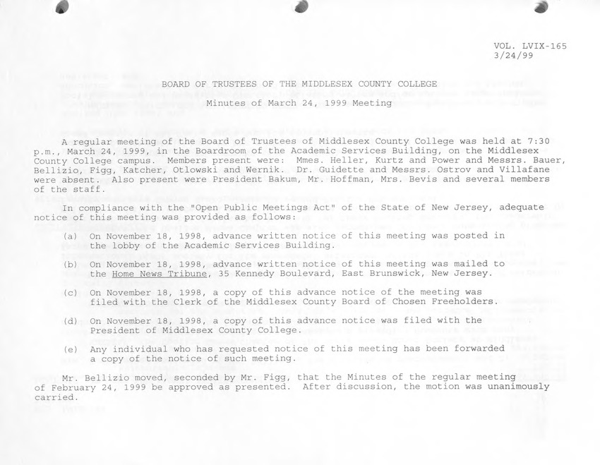 Board of Trustees Meeting Minutes - March 1999 - New Page